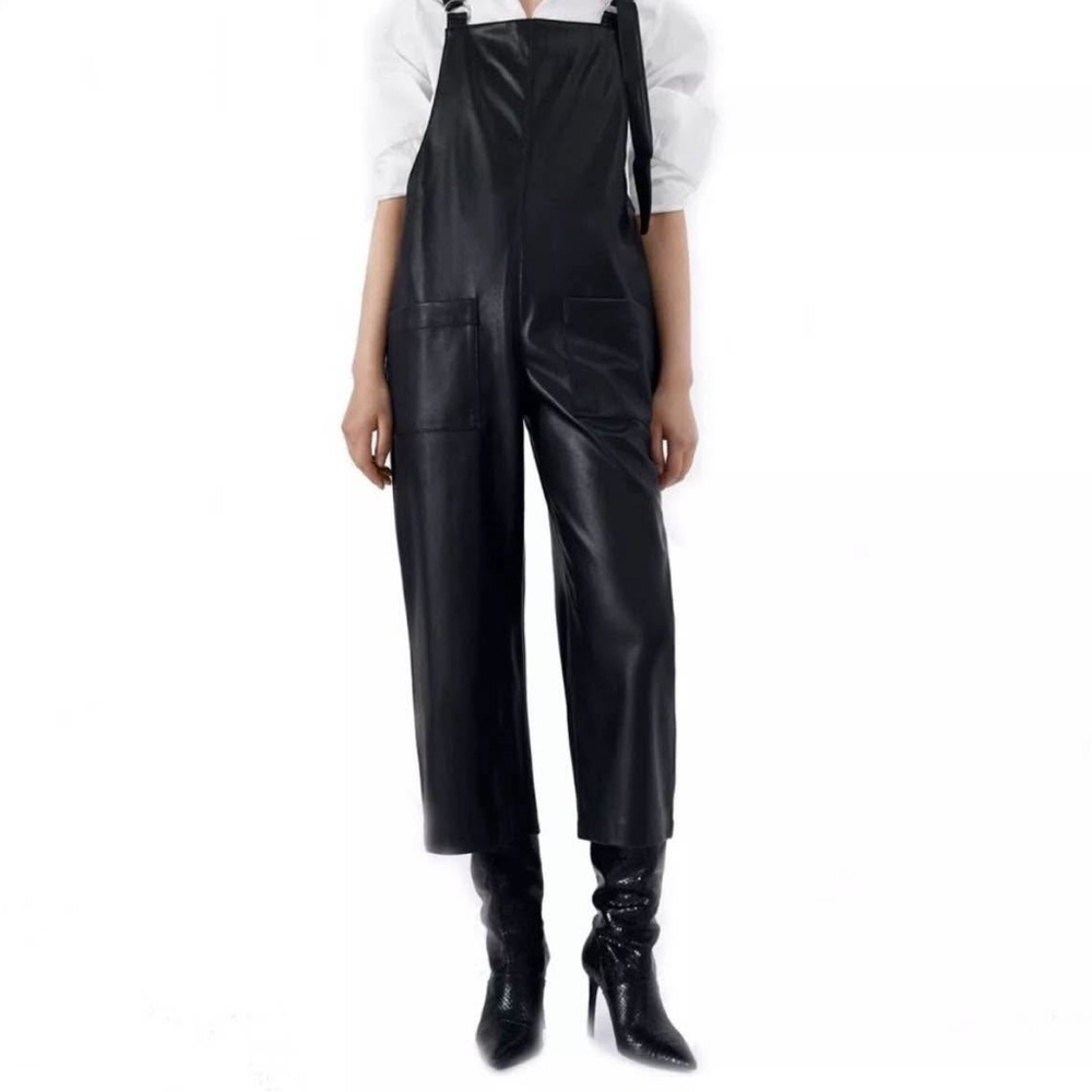 Zara Black Faux Leather Jumpsuit